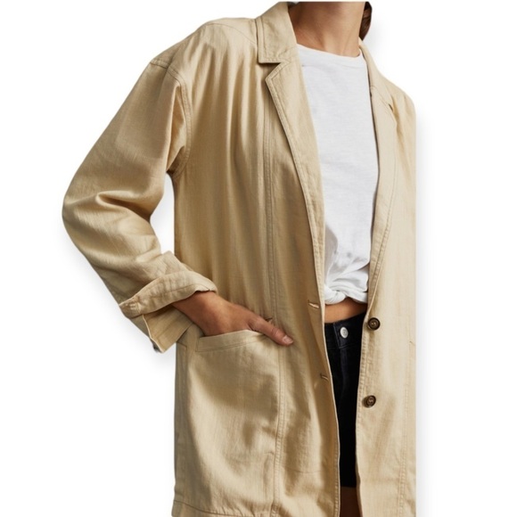 Anthropologie Pilcro Linen Blend Summer Blazer Large Cream Lagenlook Boho - Picture 1 of 13